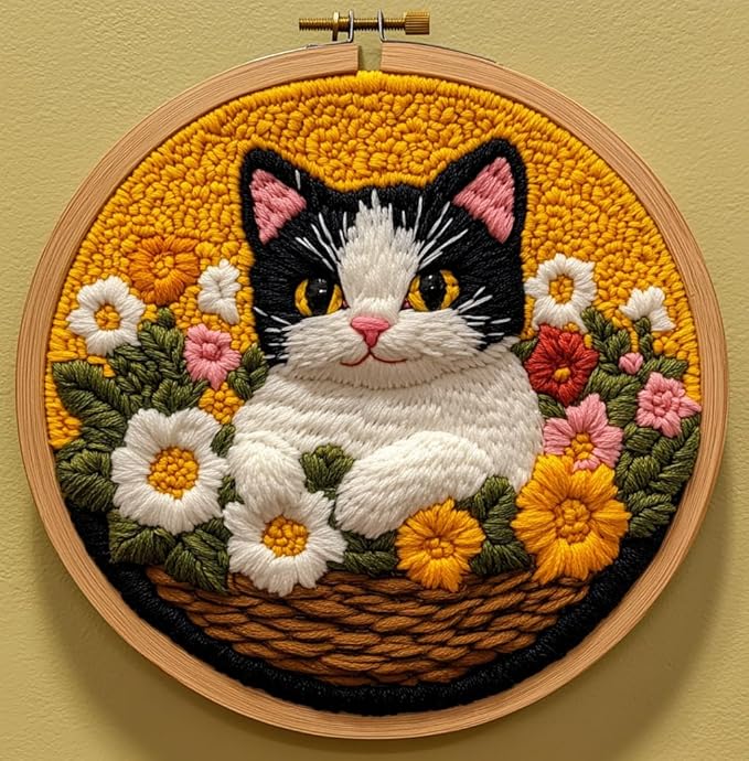 DIY Punch Needle Kits Black and White Calico Cat by Unknown