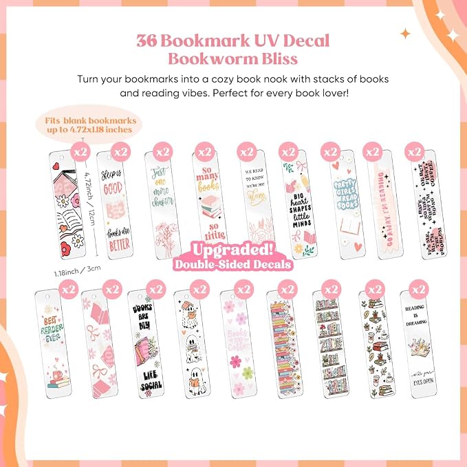 Kaciola 36 Sheets Booklover Theme UV DTF Bookmark Wraps, Acrylic Bookmark - Image 3