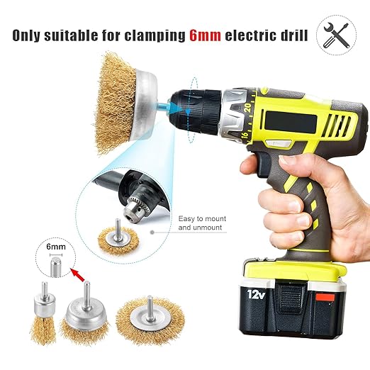 Wire Brush for Drill Set, 9Pcs Cup, Wheel & End Brush Kit with 1/4” Shank, Brass Coated Drill Brush Attachments for Rust Removal, Stripping, and Abrasive