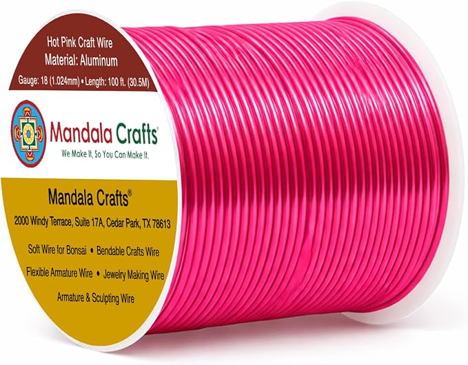 Mandala Crafts 18 Gauge Hot Pink Anodized Aluminum Craft Wire, 100 FT | Colored by MandalaCrafts
