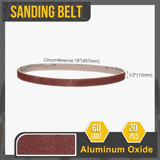 1/2 x 18 Inch Sanding Belt, 10 Pcs 60 Grit Knife Sharpener Belts Work Sharpening for Belt Sander Knife Carving Tool Metal Working