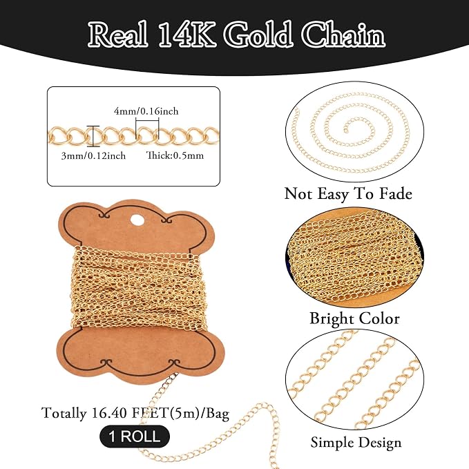 Pandahall 16.4 Feet Permanent Jewelry 14K Gold Filled Curb Chain - Image 2