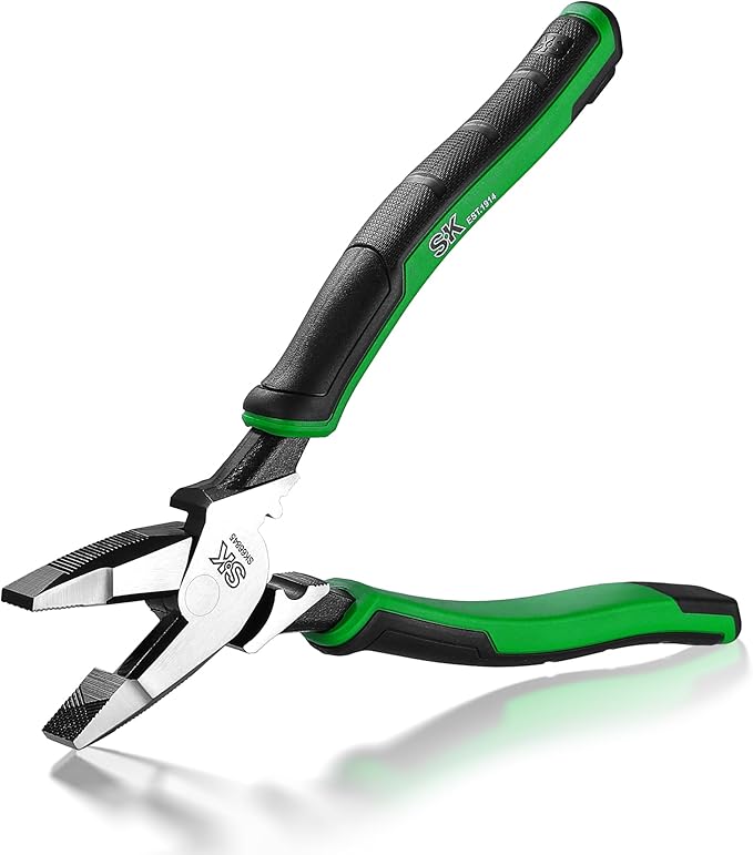 SK 9.5-Inch Linesman Pliers, Premium CR-V Steel Construction, Ergonomic Anti-slip Handle for Comfortable Grip