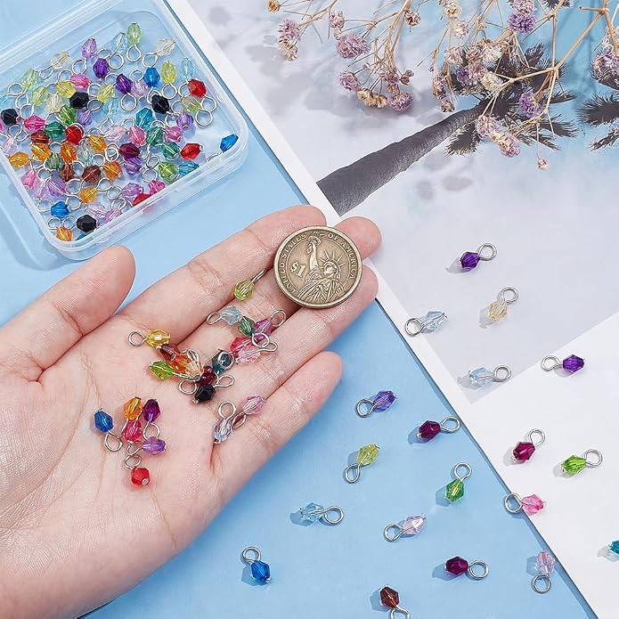 PH PandaHall 110pcs 22 Colors Crystal Bead Charms, 5mm Crystal Dangle Charm - Image 3