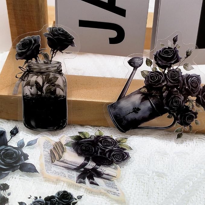 50-Piece Gothic Black Rose Stickers - Image 2