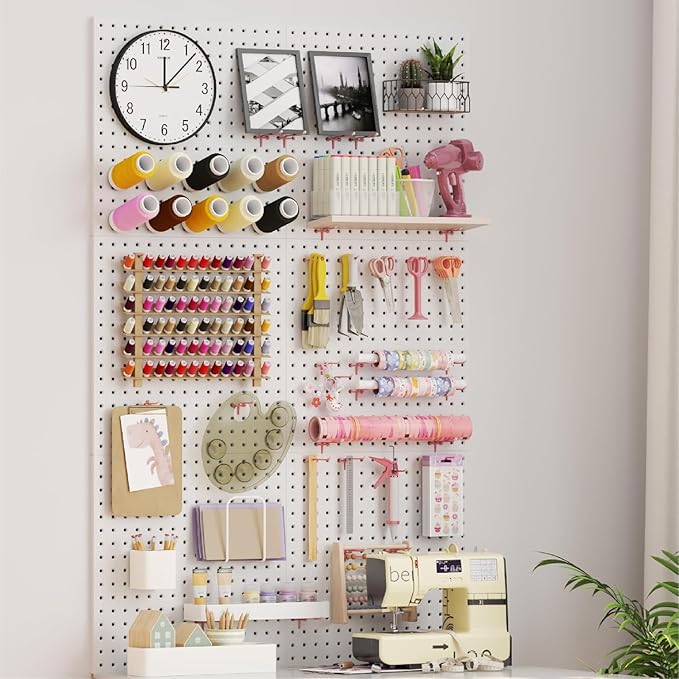 HUHOLE Pegboard Hooks 6 Inch 50PC, Pink Peg Board Hooks, Fit 1/4" or 1/8" Pegboard, Ideal Peg Board Organizer Accessories for Wall Display, Crafts Organization, Kitchen Organizer(Pink, 6 Inch)