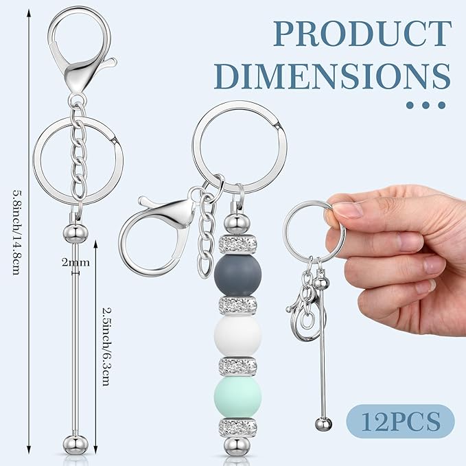 Tondiamo 12 Pcs Beadable Keychains Bars Bulk Blank Beaded Metal Keychain - Image 2