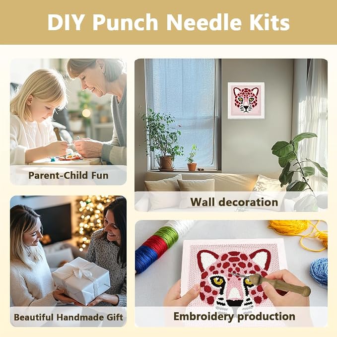 Doodlream Pink Leopard DIY Punch Needle Embroidery Kit - Image 4