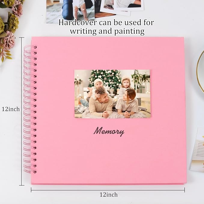 RECUTMS 12x12 Scrapbook 60 Pages Kraft Paper DIY Anniversary Album Pink | 250gsm - Image 3