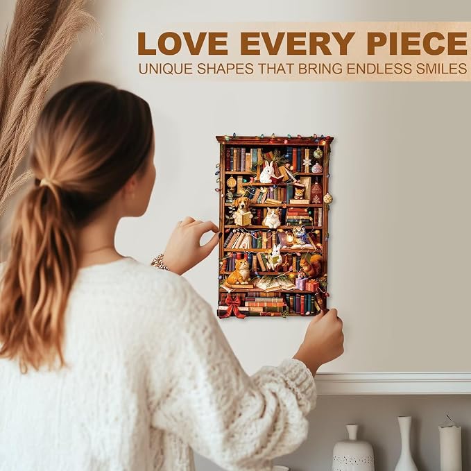 Animal Cozy Bookshelf Puzzles Adults Gifts Wooden 150 Pieces 11.4 * 7.2in - Image 6