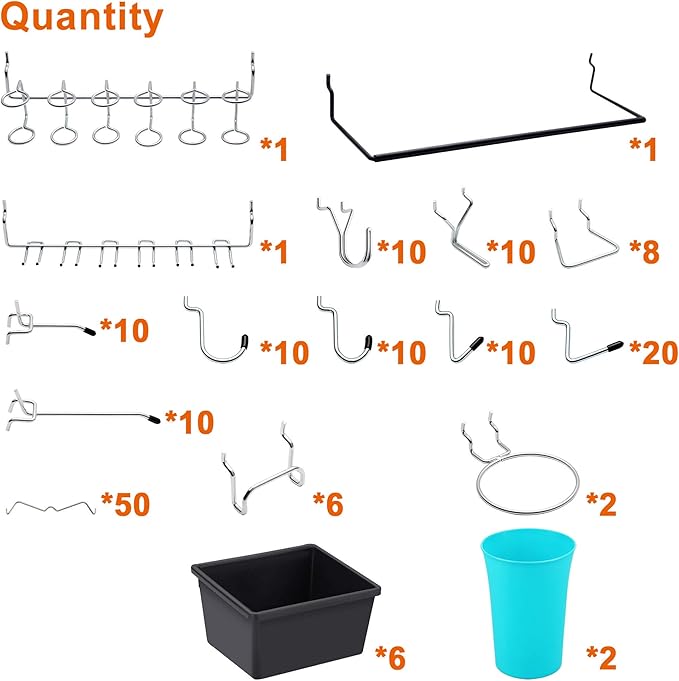Pegboard Hooks, Peg Board Bins, Peg Locks, for Organizing Various Tools, 167 Pieces