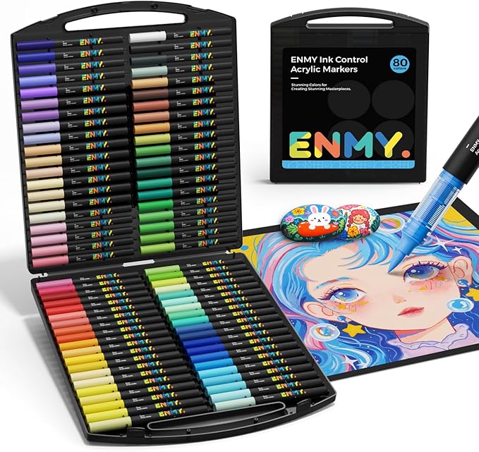 80 Colors Acrylic Paint Markers, Direct Liquid Acrylic Paint Marker Pen by ENMY