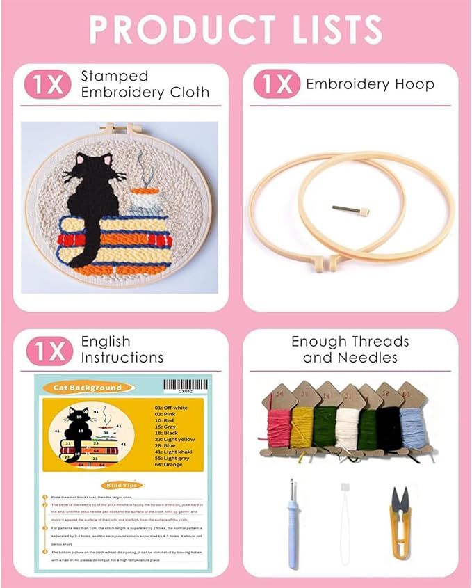 Punch Needle Kit for Beginners Adults-Cat Coffee, - Image 3
