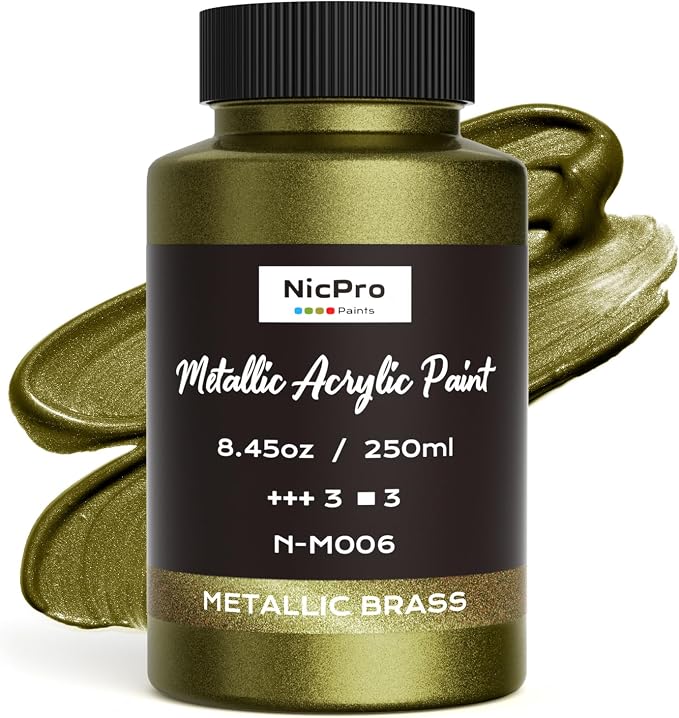 Nicpro Metallic Brass Acrylic Paint, 8.45oz/250ml Large Brass Leaf Paint | Non by Nicpro