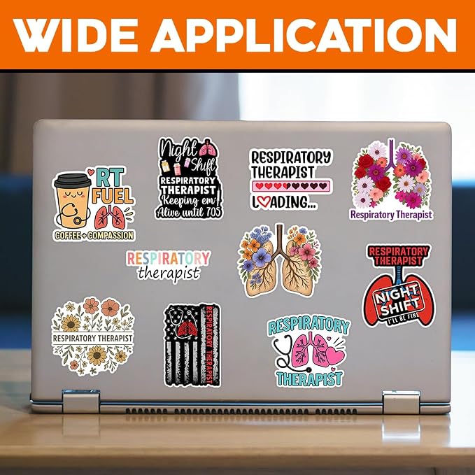 MAIANEY Respiratory Therapists Stickers, RT Stickers Floral Lung Waterproof - Image 2
