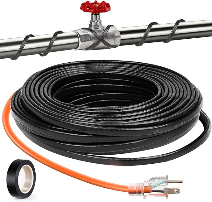 3FT（3FT-200FT） Pipe Heating Cable for Pipe Freeze Protection, Heat Cable for Water Pipes(Metal and Plastic), Pipe Heat Tape Keeps Water Flowing at -40°F 5w/ft, 120V