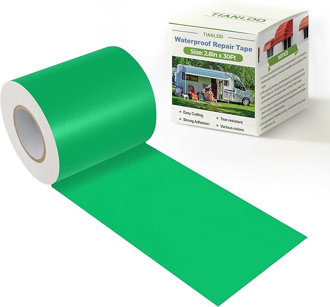 Waterproof Repair Tape for Fabric,RV Awning,Boat Covers,Tents,Tarp,Heavy Duty Outdoor Repair Patch - 2.8IN x 30FT（Green）