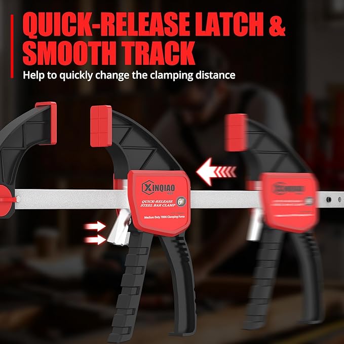 XINQIAO Bar Clamps for Woodworking 4 Inch (4) Wood Clamps Set, One-Handed Spreader with 34lbs for Stable and Reliable Fixing Solutions