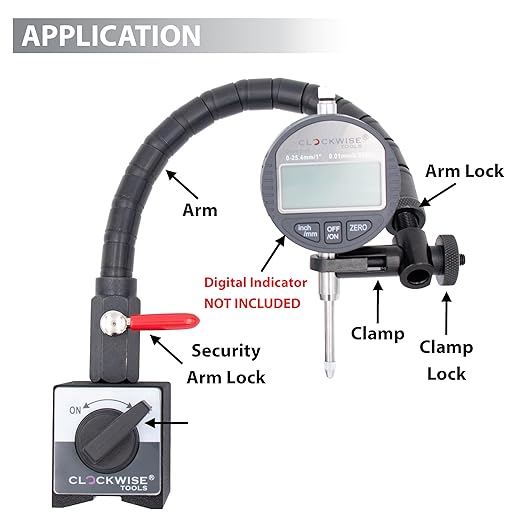 Clockwise Tools Magnetic Base, MGBR-04, Flexible Arm Magnetic Stand for Digital Dial Indicators, 176lbs Max Pull
