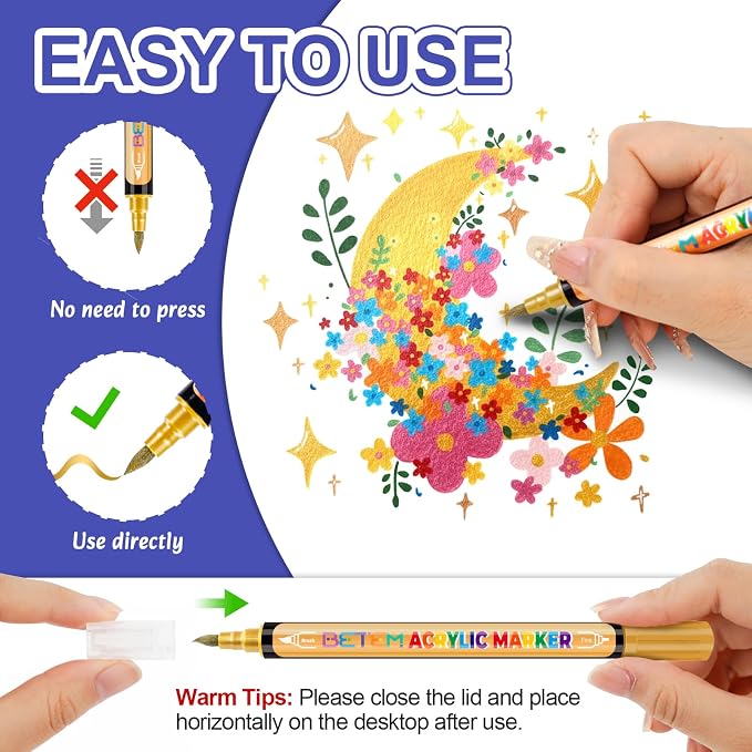 Betem Dual Tip Acrylic Paint Pens, 30 Metallic Paint Markers - Image 4