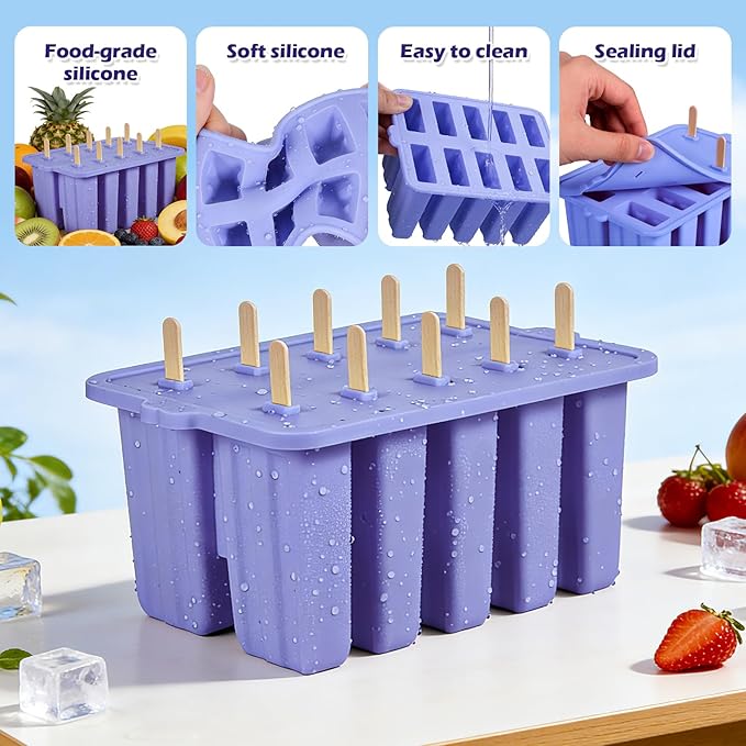 Purple Silicone Popsicles Molds, 10 Cavity Homemade Popsicle Molds DIY Ice Pop - Image 5