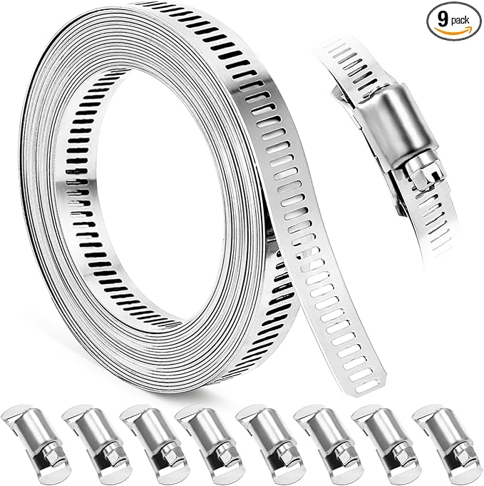 Hose Clamps, DIY 13 FT Metal Strap + 8 Fasteners, Hose Clamps Stainless Steel, Large Adjustable Hose Clamp Pipe Clamp for Pipe Automotive Mechanical Applications