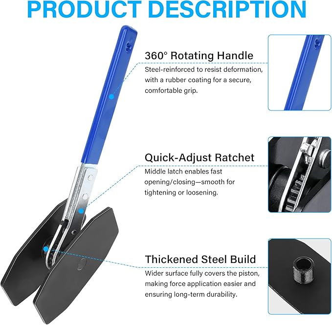 Brake Caliper Compression Tool Kit – Caliper Piston Compressor Tool with 360° Ratchet & Dual Brake Hooks, Brake Caliper Tool, Brake Pad Spreader for Car Truck Disc Brake Repair