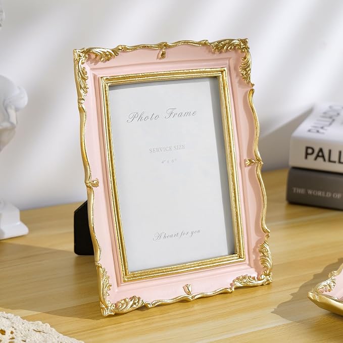 Cuspin 4x6 Vintage Picture Frame Pink and Gold Frame, 4 by 6 Photo Frames - Image 3