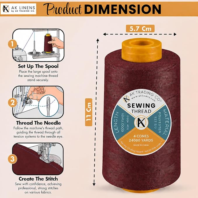 AK Trading 4-Pack Burgundy All Purpose Sewing Thread Cones of High Tensile - Image 2