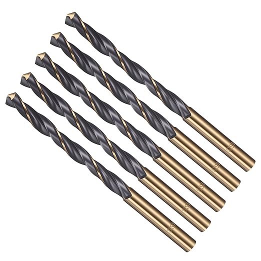 Drill Bit, 6.5mm Cutting Diameter, 4341 HSS Gold and Black 118° Cutting Angle Number Jobber Bits - (Applications: for Drilling Soft Metal Plastic Wood), 5-Pieces