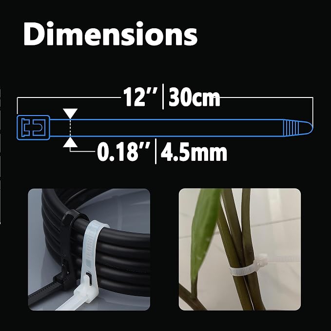 Reusable Zip Ties 12 Inch, Releasable Plastic Tie Wraps, Wire Ties Removable - Image 4