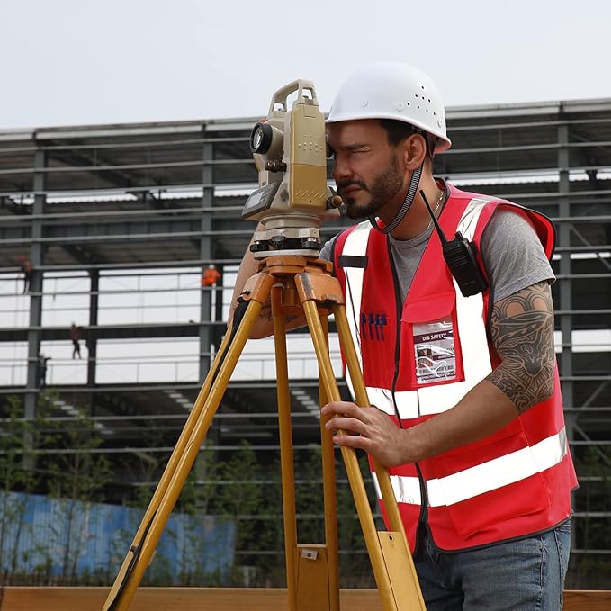 Dib Safety Reflective Vest High Visibility with Pockets and Zipper, Red 4XL