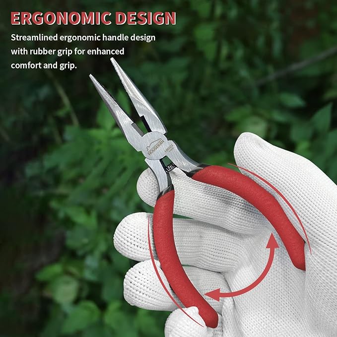 Needle Nose Pliers, 5 Inch, 5 Pack, Long Nose Pliers with Side Cutter, Spring Loaded for Cutting and Bending Wire