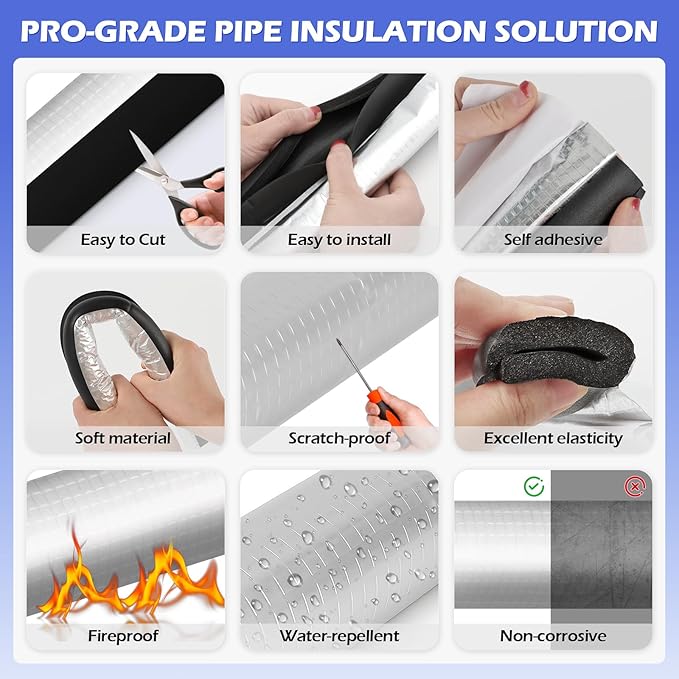 10 Pack Self-Adhesive Pipe Insulation Sleeve, Pre-Slit Foam Tube with Aluminum Foil Cover for Winter, Spigot, Sprinkler, Water Heater Pipes, Scratch-Proof and Non-Corrosive (Silver, 1.3 Ft x3/4 Inch)
