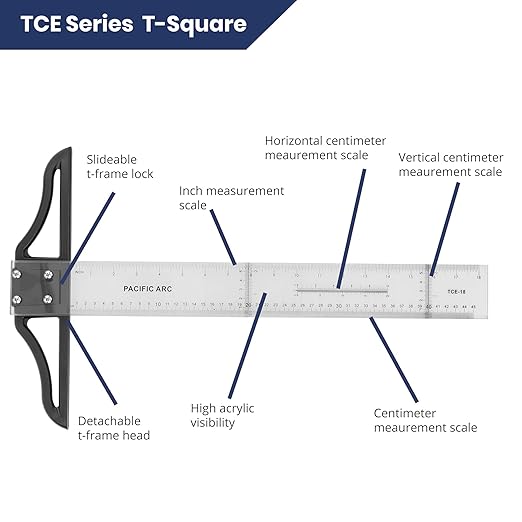 2 Pack - Pacific Arc 36 Inch T Square, Traditional Acrylic Graduated in Inch and Metric, Detachable Head