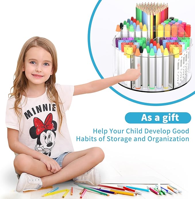 Rotating Markers Organizer for Kids, Acrylic Lazy Susan Organizers for Desks - Image 9