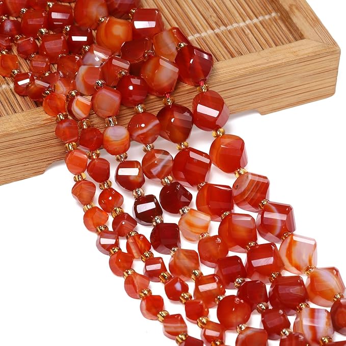 42pcs Natural Red Striped Agate Stone Beads - Image 3