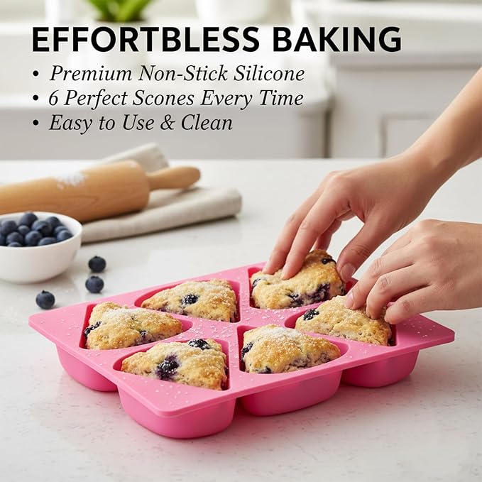 Silicone Scone Pan 6-Cavity Triangle Baking Mold | Non-Stick Release, Mini - Image 6