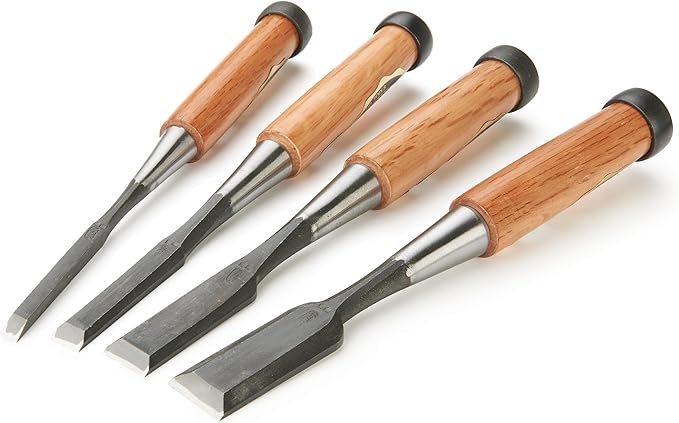 Ioroi 4-Piece Japanese Bench Chisel Set - 6 mm, 12 mm, 18 mm, 24 mm - High Carbon Steel Blade - Wood Handle - Wood Chisels