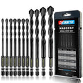 11-pc Masonry Drill Bits Carbide Concrete Drill Bit Set for Stone Tile Brick Ceramic Glass Metal Sheet Plastic and Wood, Quick Change 1/4" Hex Shank, Size 5/32” 3/16" 1/4" 5/16" 3/8" 1/2" with Case