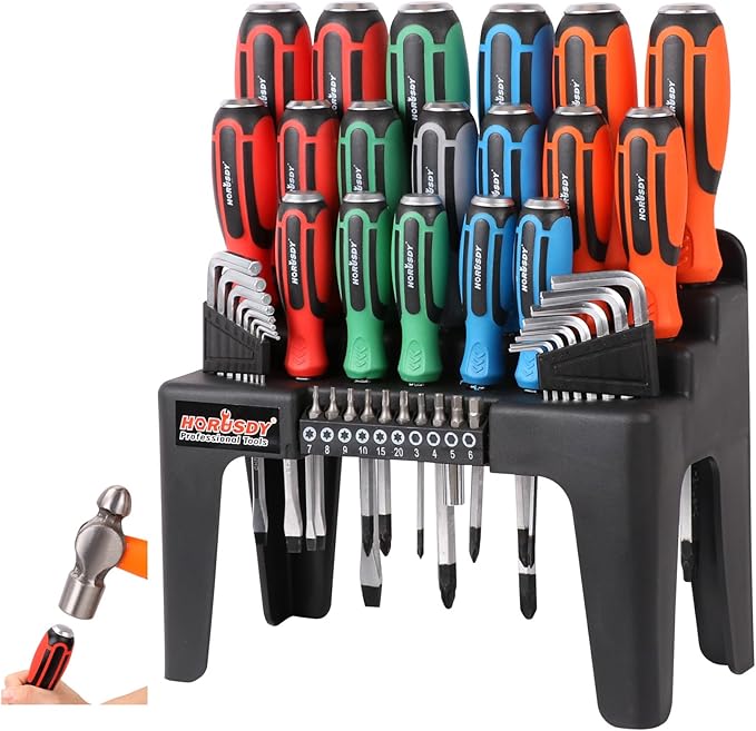 HORUSDY 44-Piece Magnetic Screwdriver Set with Go-Thru Steel Blades | High Torque, Plastic Racking