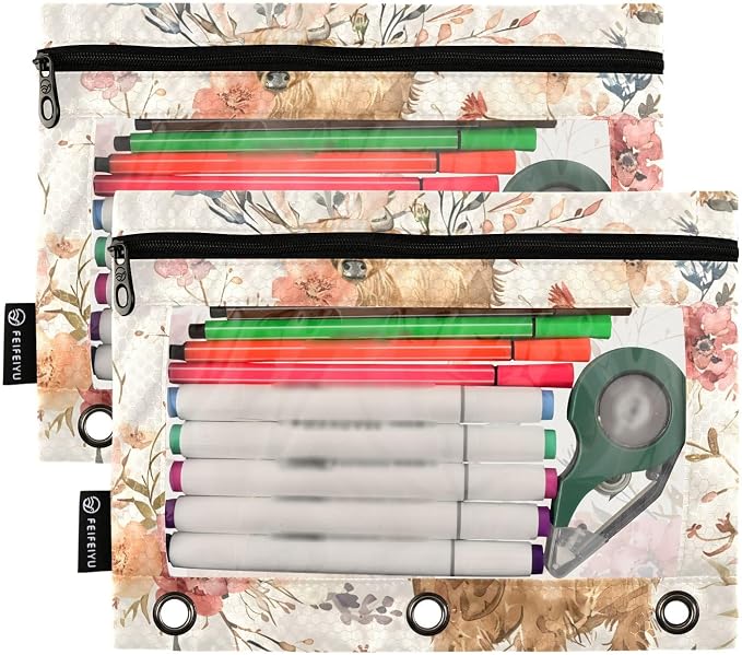 Custom Cute Highland Cows Flowers Pencil Pouch - Image 2
