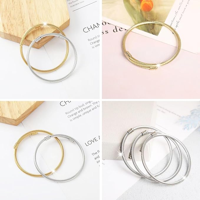 20 Pieces Twisted Cable Wire Bracelet Stylish Fine Stainless Steel Open Cuff - Image 3