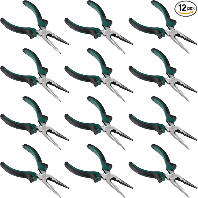HOIGON 12 Pack 6 Inch Needle Nose Pliers, Spring Loaded Needle Nose Pliers with Wire Cutter and Strippers, Side Cutting Long Nose Pliers for Cutter and Bending Wire, Jewelry Making