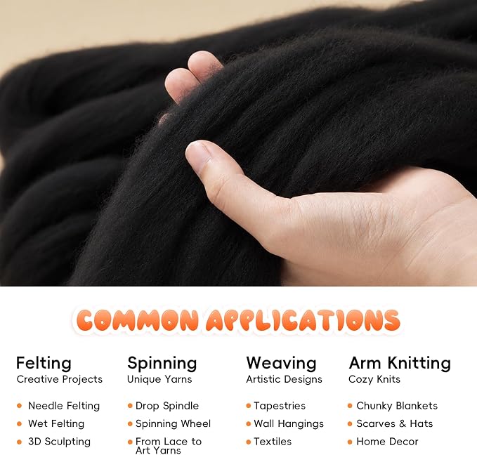 1.76oz Wool Roving: Needle Felting Wool White Roving Wool Felting Supplies Pure - Image 4