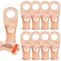 10PCS 2AWG - 3/8''Stud Heavy Duty Copper Terminals,Battery Cable Crimp Lugs,Battery Cable Ends,Bare Copper Eyelets Tubular Ring Terminals,Closed End Crimp Electric Connectors