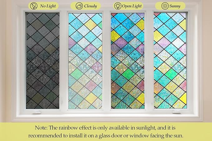 Bloss Stained Glass Window Film, 3D Rainbow Windows Privacy Film, Colorful - Image 4