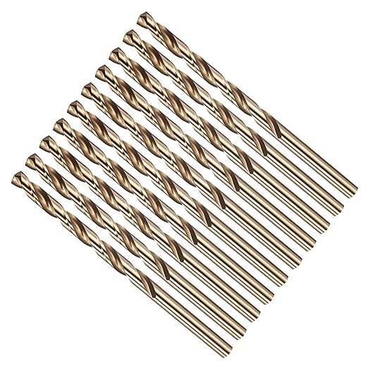 Drill Bit, #10 Cutting Diameter, 4341 HSS Gold Finish 135° Cutting Angle Number Jobber Bits - (Applications: for Drilling Soft Metal Plastic Wood), 10-Pieces