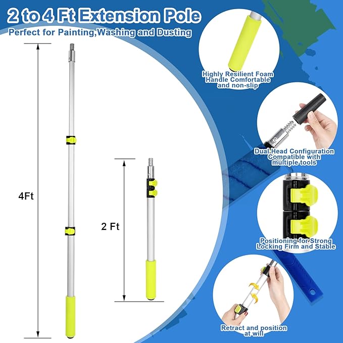 Paint Roller Kit with Extension Pole, 27 Piece Set, 2 to 4 Ft Pole, Paint - Image 4