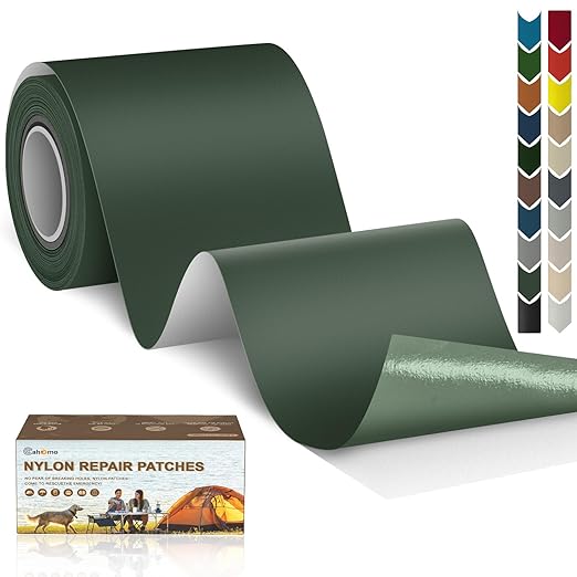 3x79 Inch Nylon Repair Patch Nylon Repair Tape Self Adhesive Fabric Tapes Outdoor Camping Gear Fabric kit for Tent, Umbrella, Down Jackets, Sleeping Bag, Knapsack （Army Green）